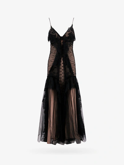 Alberta Ferretti Lace Long Dress With Silk Blend Petticoat In Black