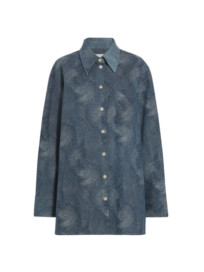 Anonlychild Abstract Print Denim Shirt In Indigo