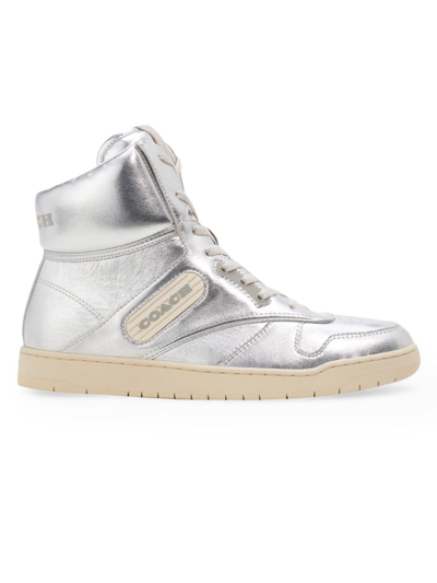 Coach C202 High Top Sneaker In Silver