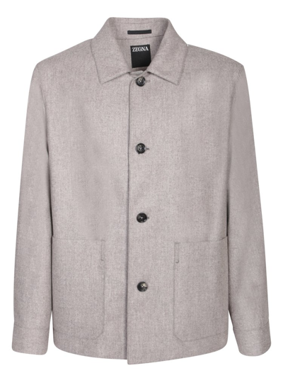Z Zegna Long Sleeved Buttoned Overshirt In Grey