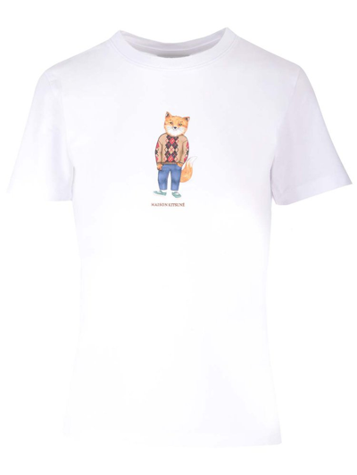 Maison Kitsuné Dressed Fox-print Cotton T-shirt In White