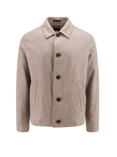 Z Zegna Buttoned Straight Hem Jacket In Beige