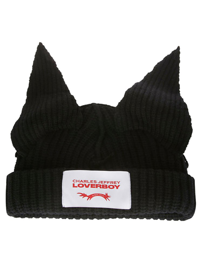 Charles Jeffrey Loverboy Animal-ears Ribbed-knit Beanie In Black
