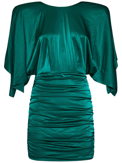 Alexandre Vauthier Satin Ruched Mini Dress In Green
