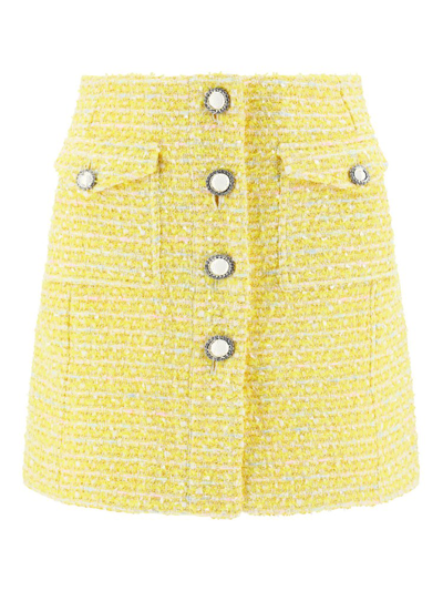 Alessandra Rich Buttoned Tweed Mini Skirt In Yellow