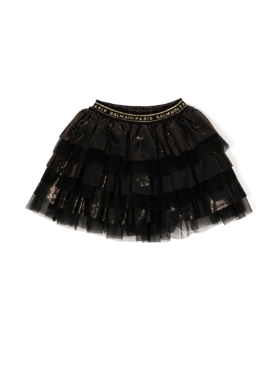 Balmain Kids' Tiered Tulle Skirt In Black