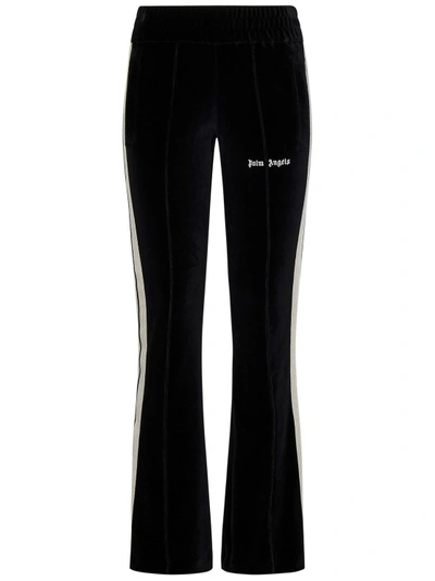Palm Angels Striped Stretch-velvet Pants In Black