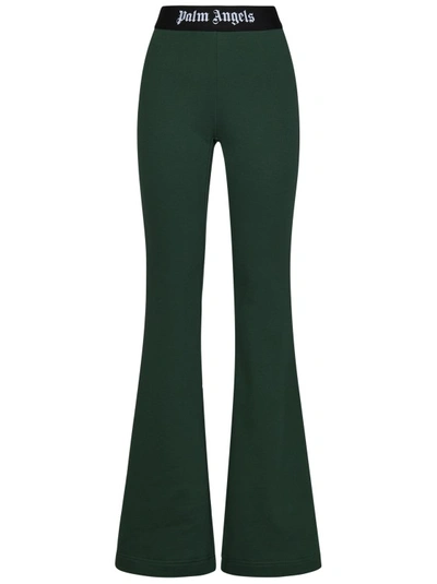 Palm Angels Logo-tape Cotton Flared Trousers In Green