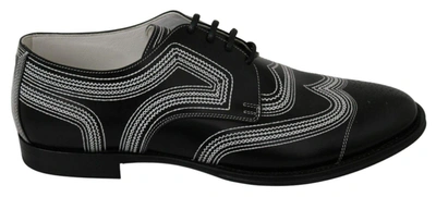 Dolce & Gabbana Black Leather Derby Formal White Lace Shoes In Black,white