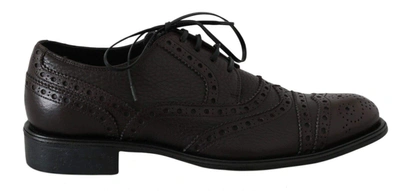 Dolce & Gabbana Dark Blue Leather Wingtip Oxford Dress Shoes In Black