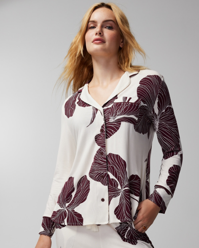 Soma Women's Cool Nights Long-sleeve Collared Pajama Top In White Size Medium |
