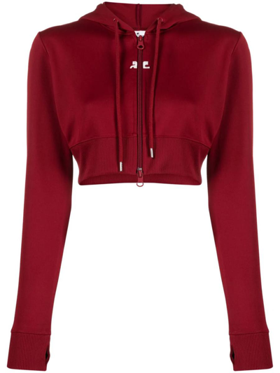Courrèges Logo刺绣短款连帽衫 In Red