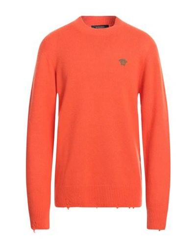Versace Man Sweater Orange Size 44 Wool, Silk, Cashmere