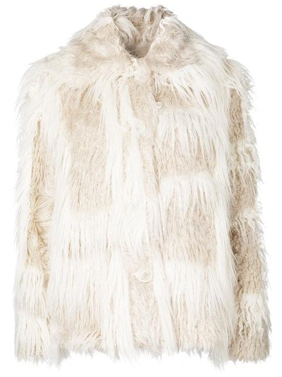 Helmut Lang Shawl Collar Faux Fur Jacket In White