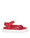 MONCLER MONCLER WOMAN SANDALS RED SIZE 5 TEXTILE FIBERS, SOFT LEATHER