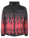VISION OF SUPER BLACK PUFFY JACKET WITH RED FLAMES,VS00892