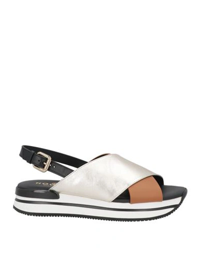 Hogan Woman Sandals Platinum Size 8 Soft Leather In Grey