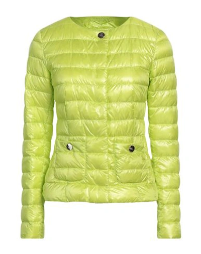 Herno Woman Down Jacket Acid Green Size 4 Polyamide, Cotton, Acetate In Green