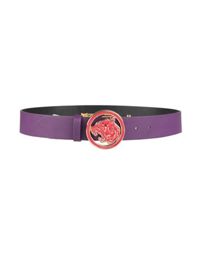 Just Cavalli Woman Belt Purple Size 34 Bovine Leather, Zinc, Aluminum, Copper