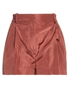 Valentino Garavani Woman Shorts & Bermuda Shorts Brick Red Size 6 Silk