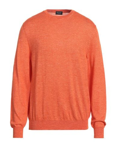 Drumohr Man Sweater Orange Size 40 Cashmere, Linen, Silk