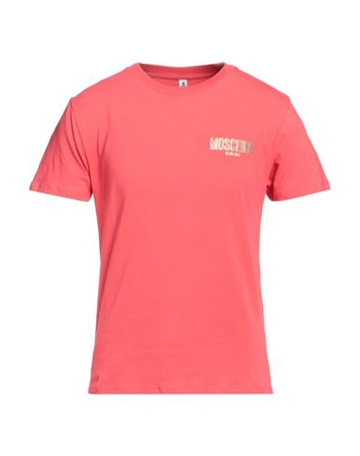 Moschino Man T-shirt Coral Size Xxl Cotton, Elastane In Red