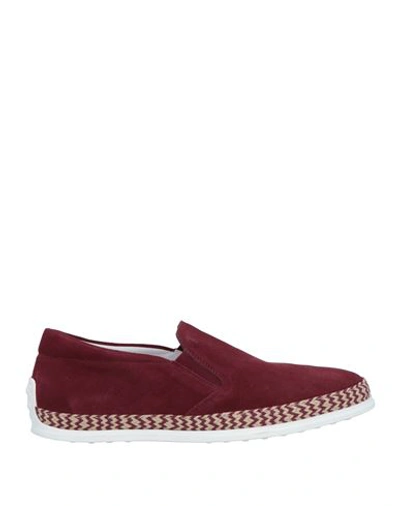 Tod's Man Sneakers Burgundy Size 10 Soft Leather In Red