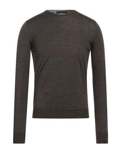 Vneck Man Sweater Dark Brown Size 44 Merino Wool, Silk