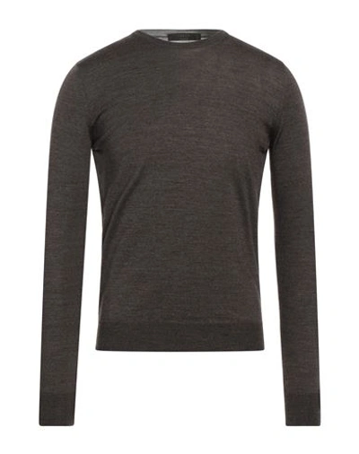 Vneck Man Sweater Dark Brown Size 44 Merino Wool, Silk In Brown