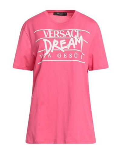 Versace Woman T-shirt Fuchsia Size 6 Cotton In Pink
