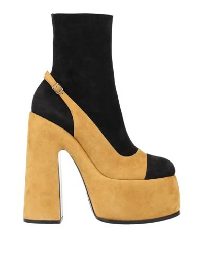 Casadei Woman Ankle Boots Mustard Size 11 Soft Leather In Yellow