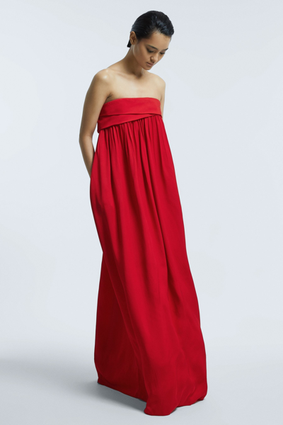 Atelier Italian Fabric Strapless Maxi Dress In Red