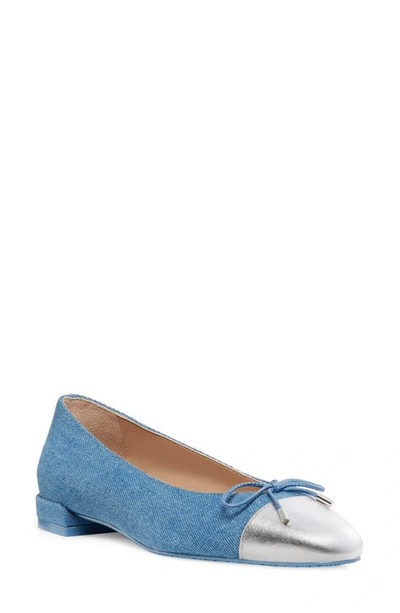 Stuart Weitzman Women's Sleek Bow Denim Ballerina Flats In Denim/silver