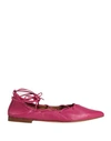 Anna F . Woman Ballet Flats Fuchsia Size 11 Soft Leather In Pink
