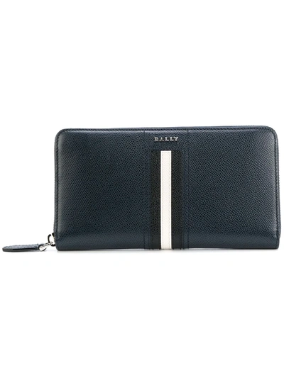Bally Tevin Striped Leather Wallet In Blue