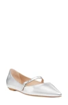 Stuart Weitzman Emilia Metallic Mary Jane Ballerina Flats In Silver