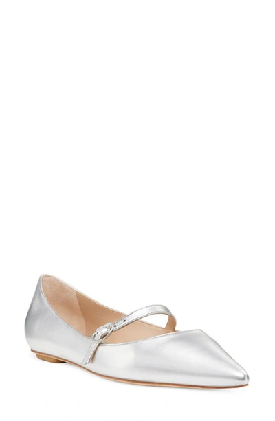 Stuart Weitzman Emilia Metallic Mary Jane Ballerina Flats In Silver