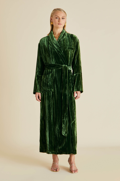 Olivia Von Halle Capability Emerald Green Silk Velvet Dressing Gown