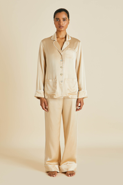 Olivia Von Halle Coco Caramel Silk Satin Pyjamas In Neutrals