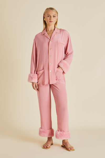 Olivia Von Halle Fifi Pink Pyjamas In Silk Crêpe De Chine