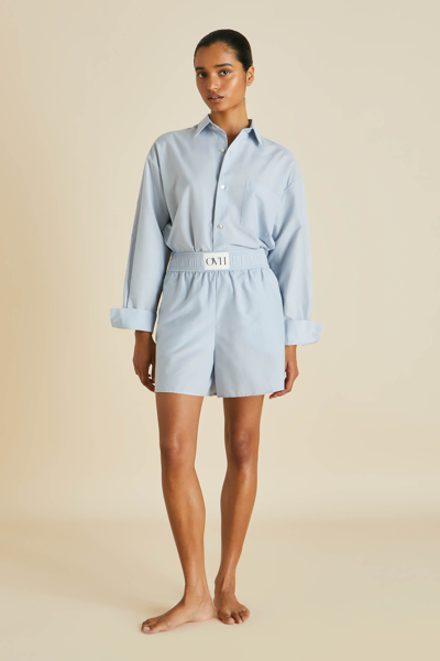 Olivia Von Halle Kick Blue Cotton-silk Pyjamas