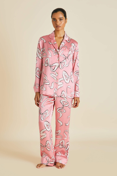 Olivia Von Halle Lila Aileas Pink Bow Silk Satin Pyjamas