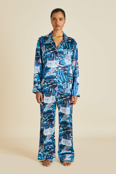 Olivia Von Halle Lila Dream Blue Landscape Silk Satin Pyjamas