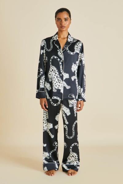 Olivia Von Halle Lila Animal-print Silk Pajama Set In Isla