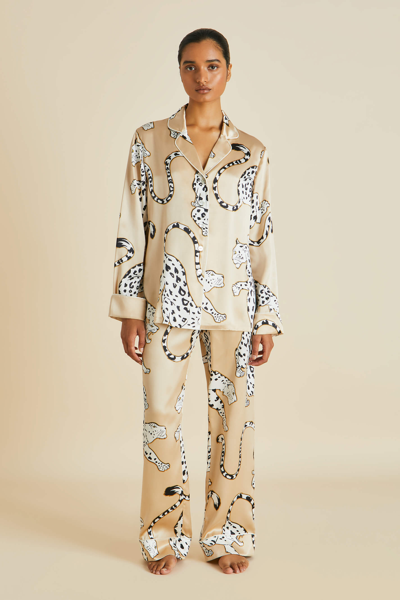 Olivia Von Halle Lila Muir Beige Leopard Silk Satin Pyjamas