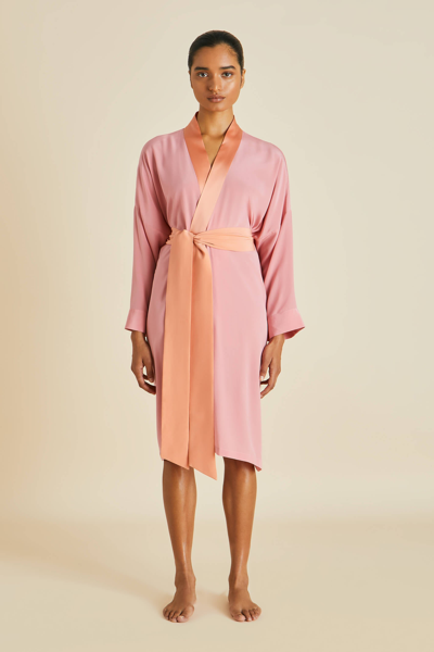 Olivia Von Halle Mimi Pink Robe In Silk Crêpe De Chine