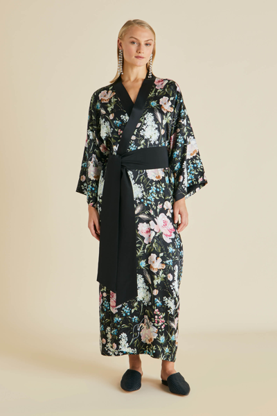 Olivia Von Halle Queenie Floral-print Silk Robe In Esme