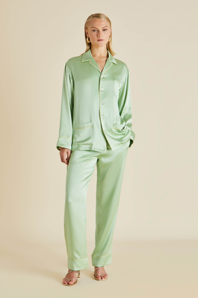 Olivia Von Halle Yves Green Silk Satin Pyjamas