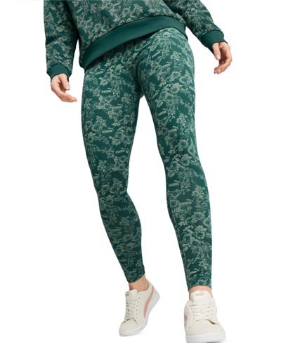 Puma Women's Essential Floral Vibes Printed Full-length Leggings In Cold Green-skin Aop