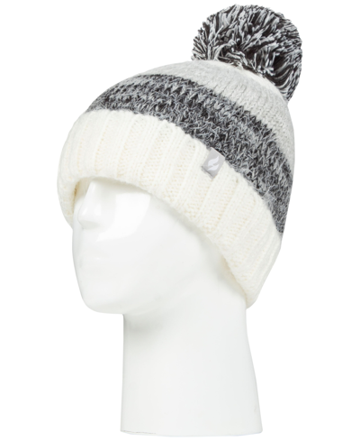 Heat Holders Women's Sloane Feather-knit Roll-up Pom Pom Hat In Charcoal